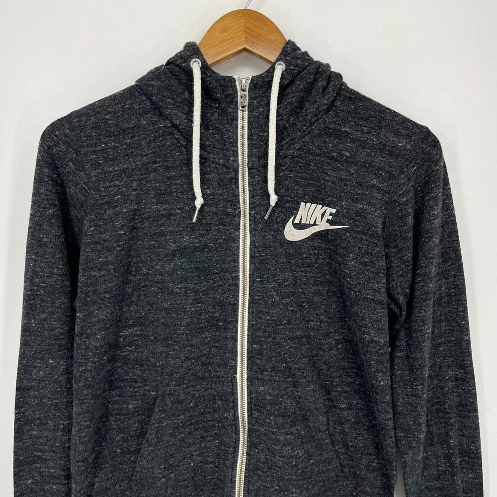 Nike Full Zip Hoodie Women's Size‎ M Gray Pockets Swoosh Logo Cotton Blend